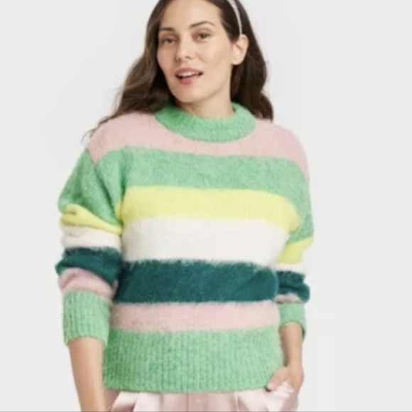 a new day Sweaters - A New Day Crewneck Striped Brushed Pullover Oversized Size XS